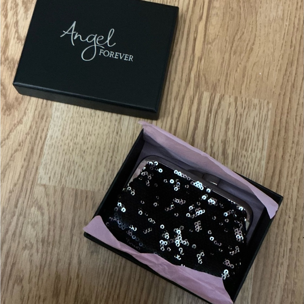 Victoria’s Secret Angel Forever Black and Sequin Clutch/Coin Purse In Gift Box